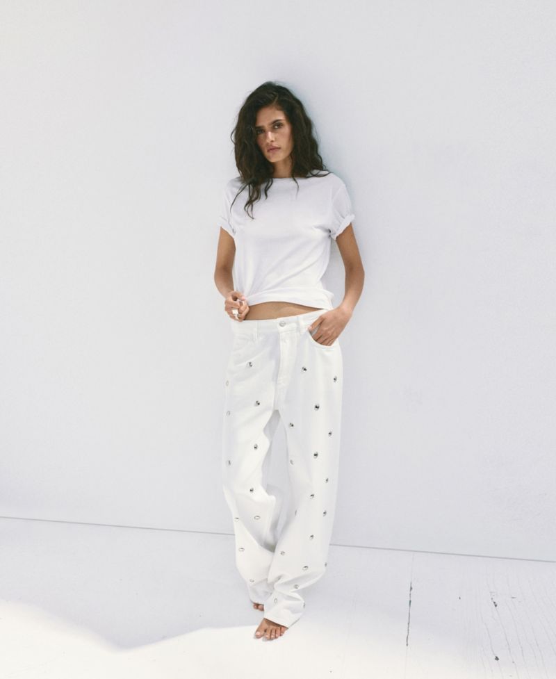 Women's Wide-Leg Studded Jeans