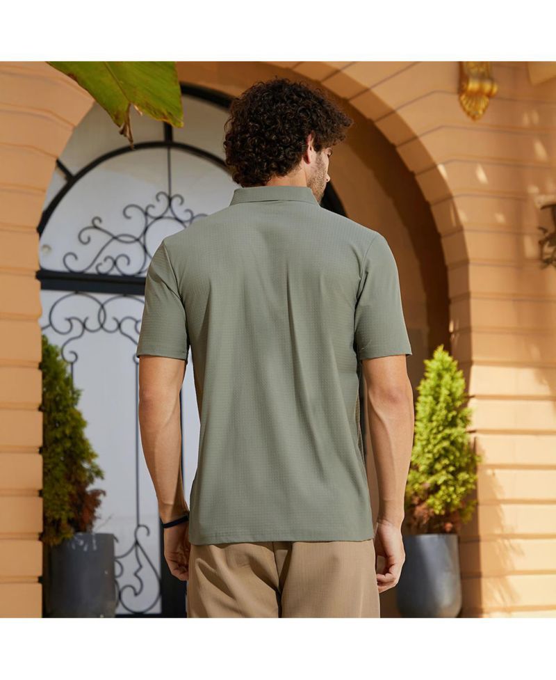 Men's Olive Green Seamless Cuboid Polo T-Shirt