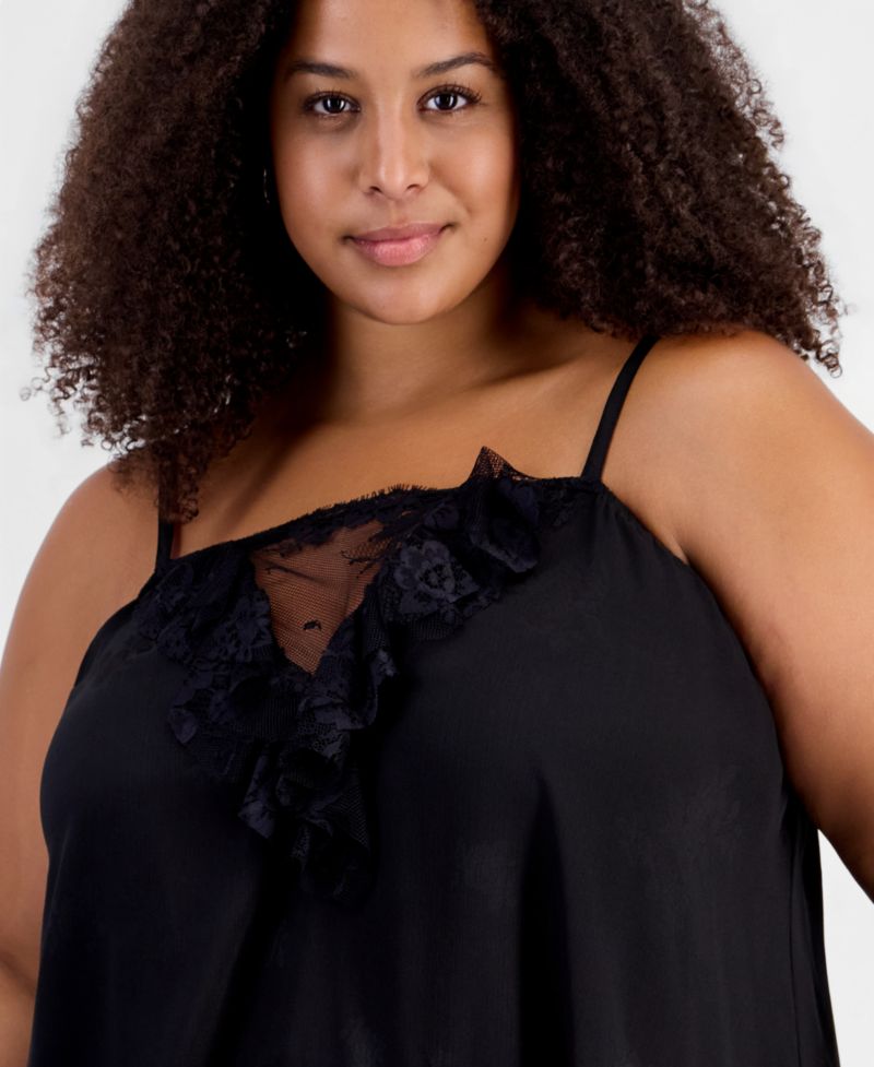Plus Size Lace Trim Long Ruffle-Trim Camisole