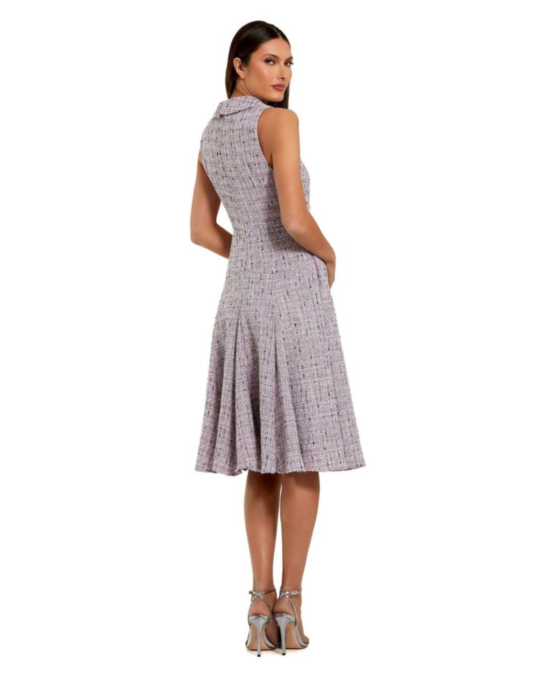 Women's Sleeveless Boucle A-Line Midi Dress With Bow