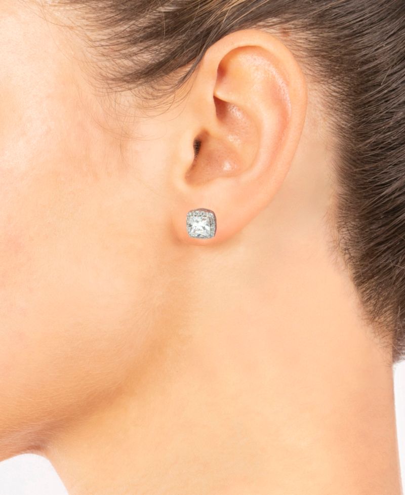 Cubic Zirconia Cushion Stud Earrings (6/25 ct. t.w.) in Fine Silver Plated Brass