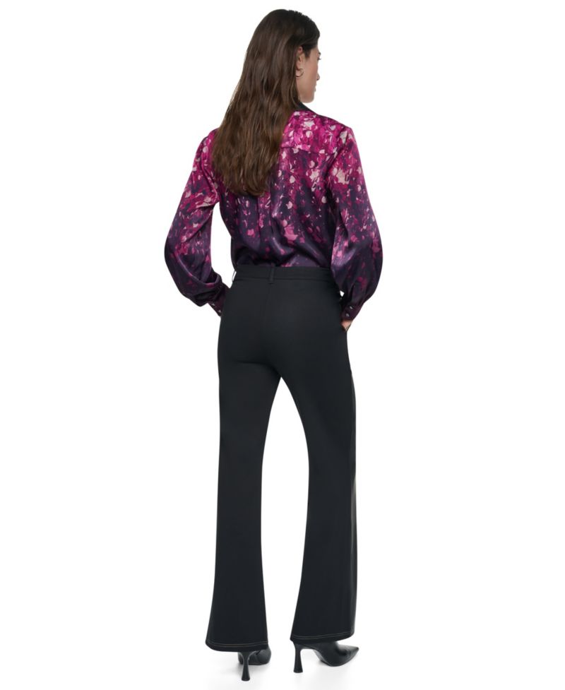Women's Wide-Leg Faux-Leather Mixed-Fabric Pants