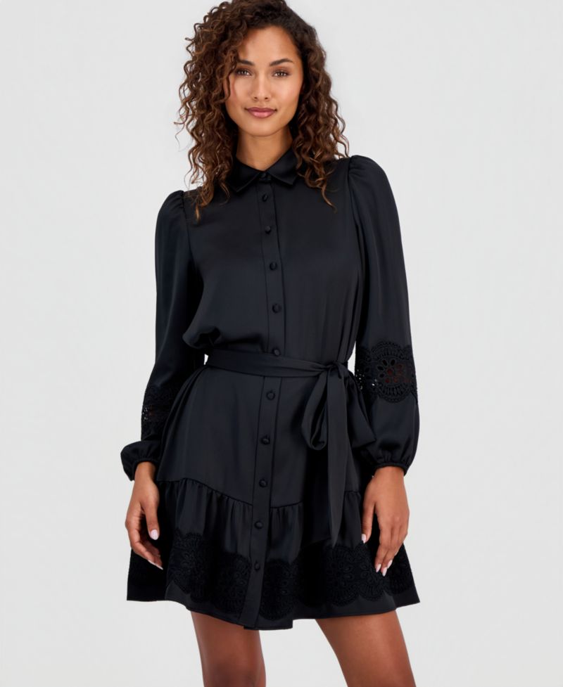 Women's Tiered Belted Shirtdress