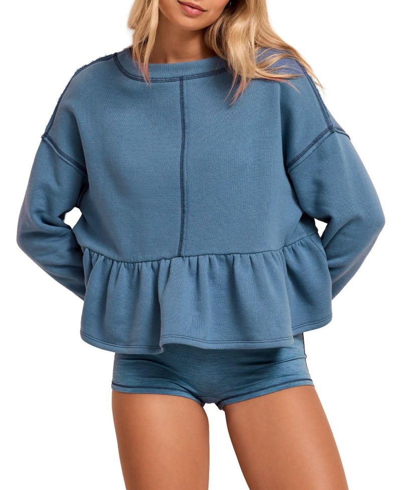 Women's Norma Long-Sleeve Peplum Sweatshirt and Shorts Set