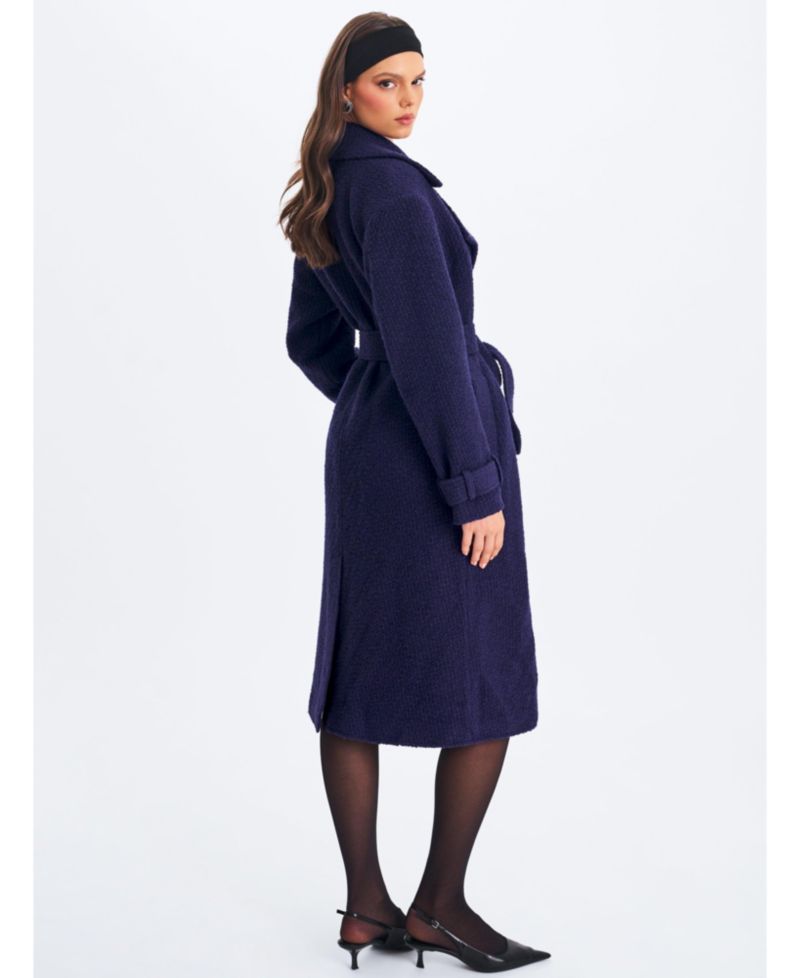 Women Jaelyn Midnight Blue Wool Blend Double-Breasted Belted Coat