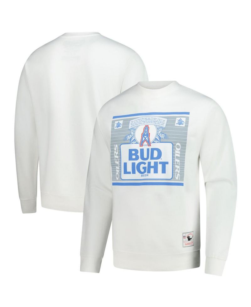 x Bud Men's Light White Houston Oilers The Crest Pullover Sweatshirt