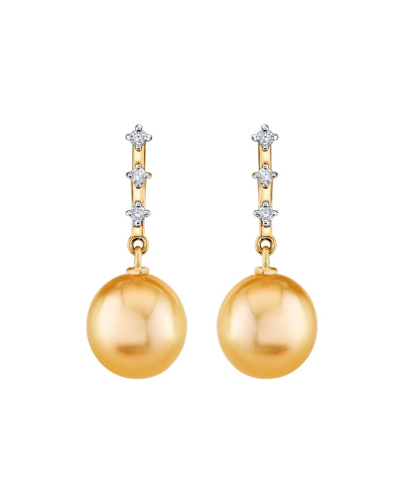 Cultured South Sea Pearl (9mm) & Diamond (1/10 ct. t.w.) Earrings in 10k Yellow Gold