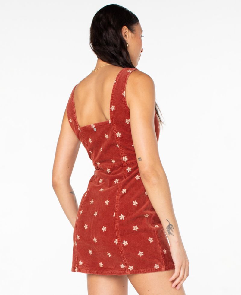 Women's Square Neck Sami Embroidered Corduroy Dress