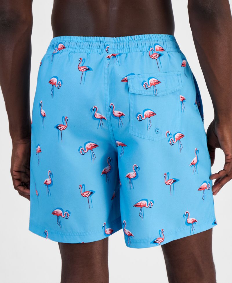 Men's Quick-Dry Performance Flamingo-Print 7" Swim Trunks