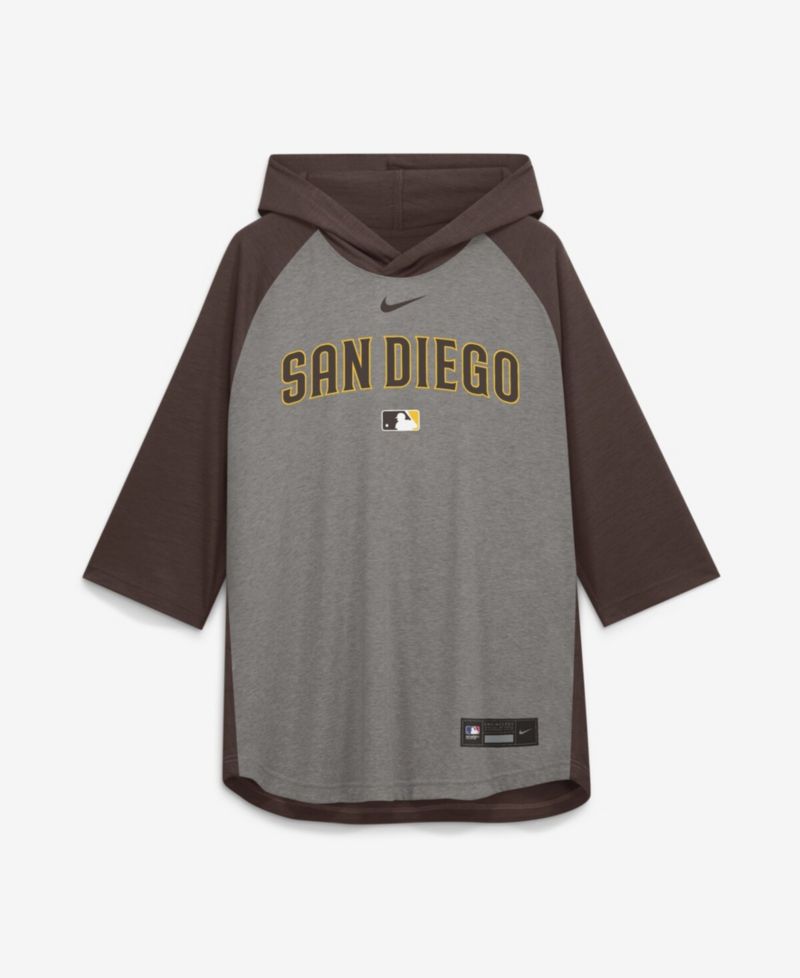 Men's Gray San Diego Padres Authentic Collection Flux Dri-FIT Raglan 3/4-Sleeve Hoodie