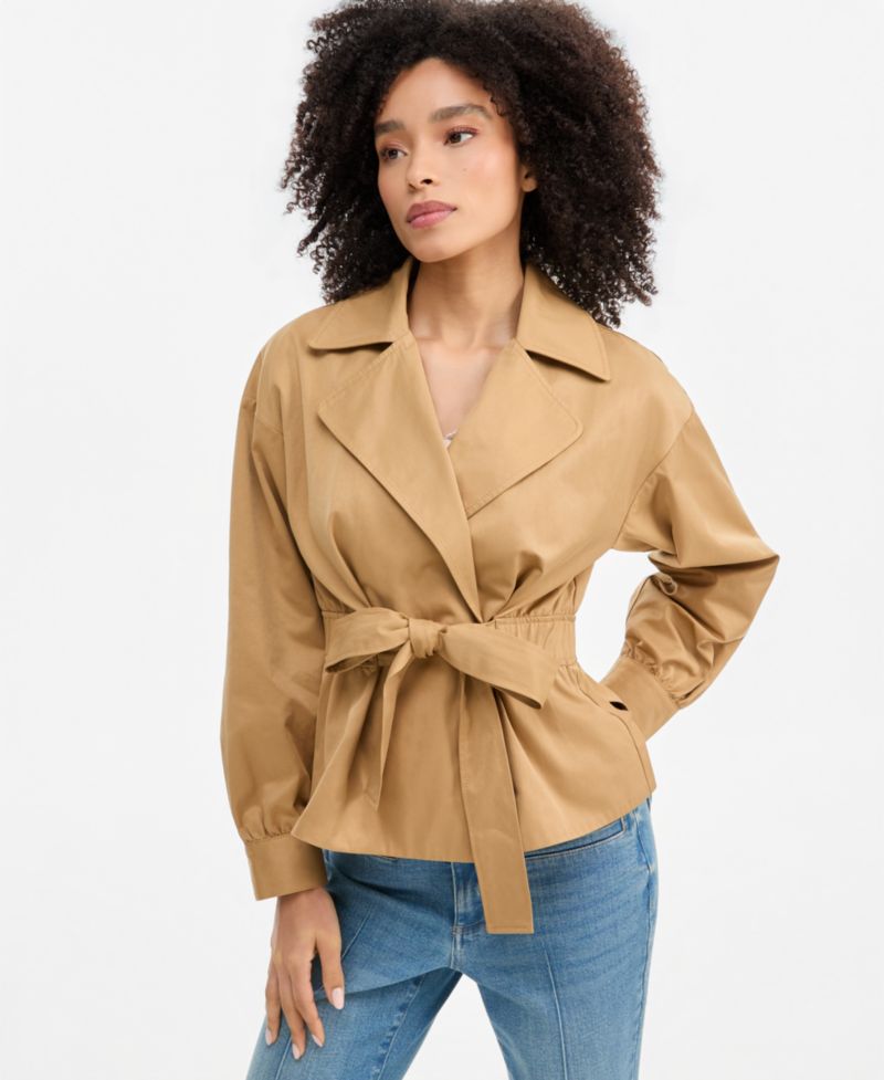 Women's Belted Khaki Trench Double-Breasted Jacket