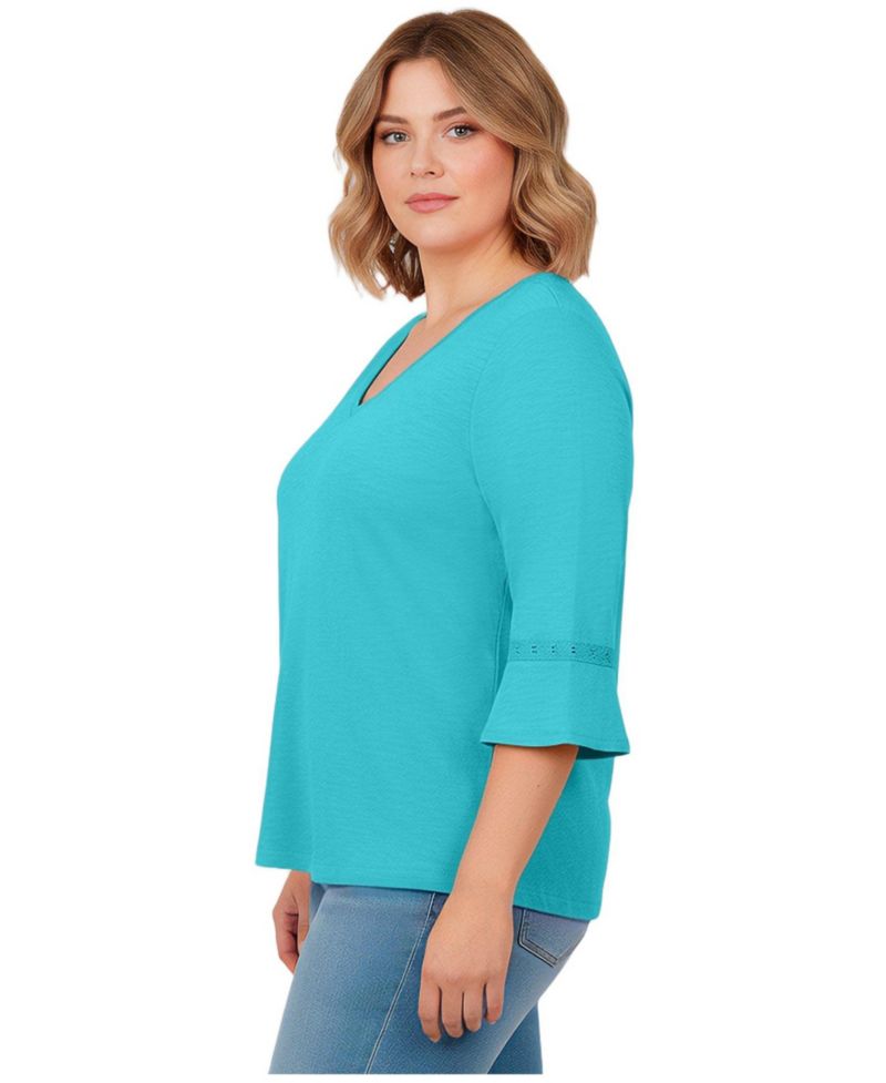Plus Size Crochet Trim Ruffle Sleeve Women's Top