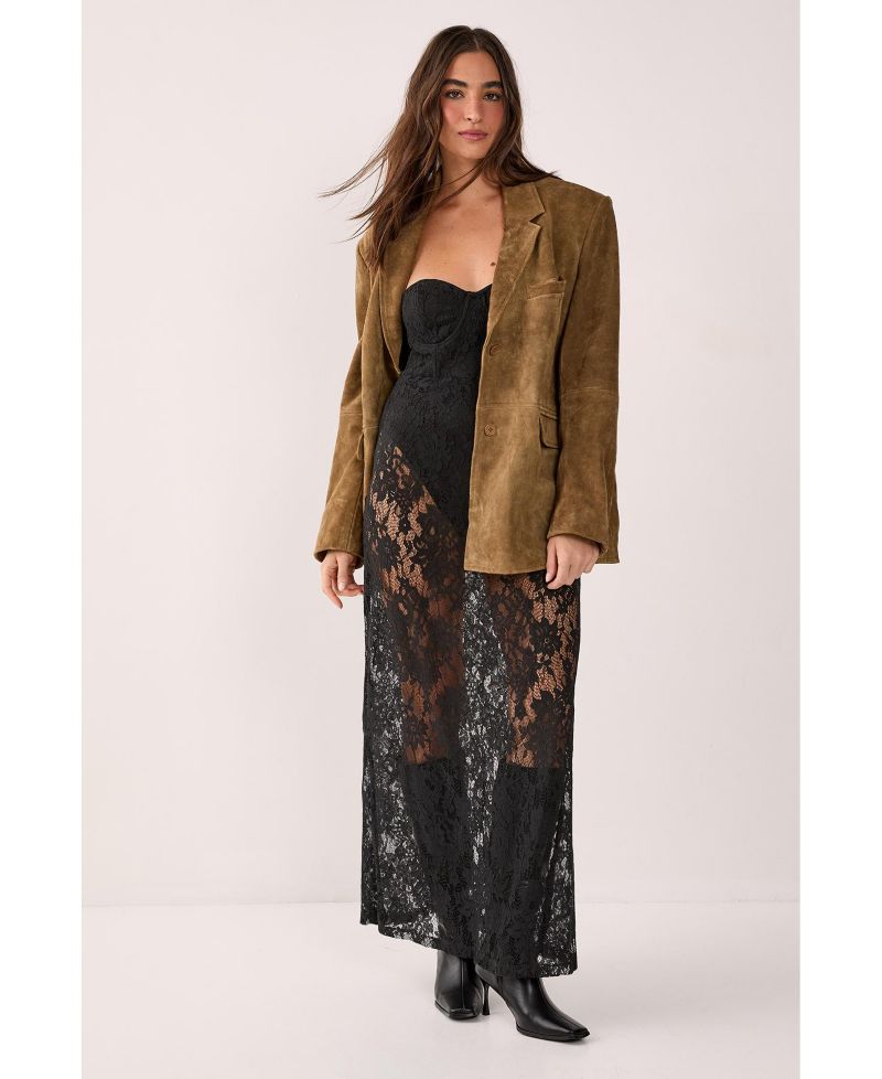 Women's Lace Bandeau Sheer Maxi Dress