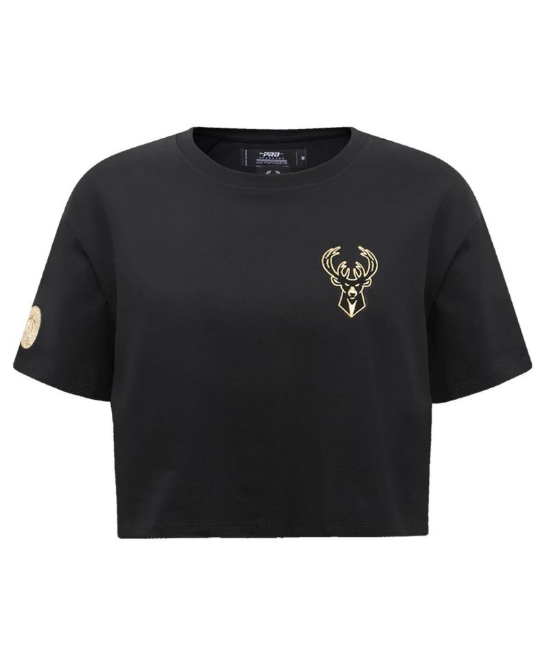 Women's Black Milwaukee Bucks Holiday Glam Boxy T-shirt
