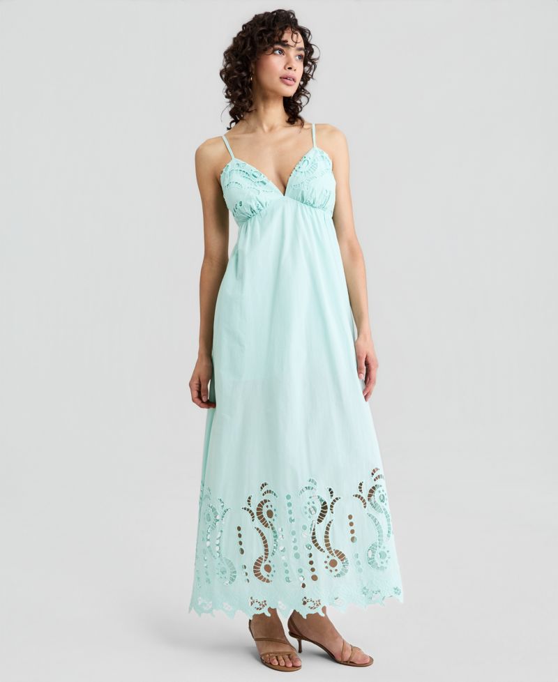 Women's Cotton Cutout Embroidered Maxi Dress
