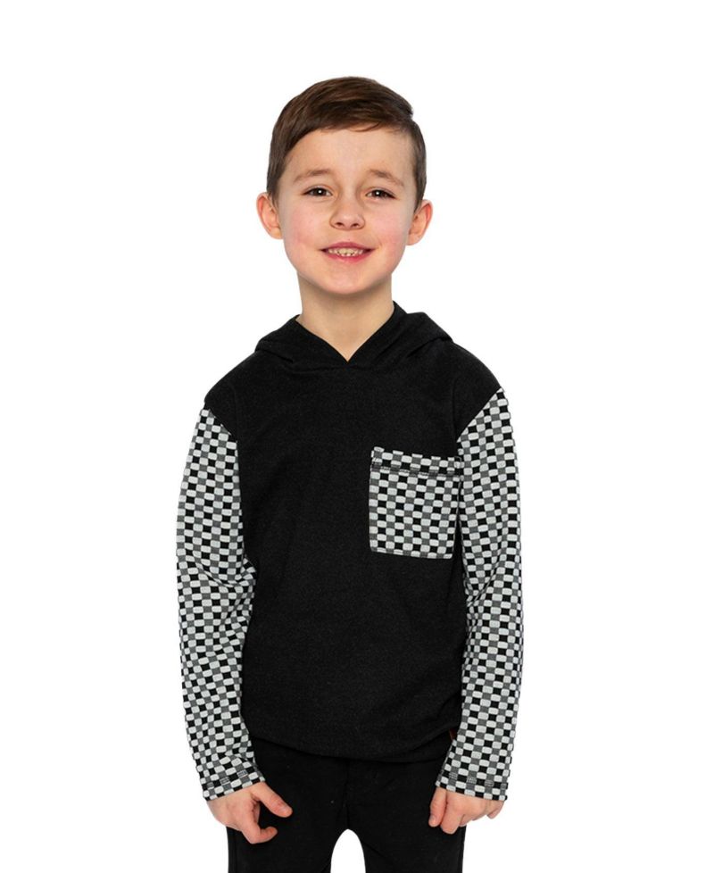 Little and Big Boy (6Y - 12Y) block Hooded Top with Chest Pocket Hoodies
