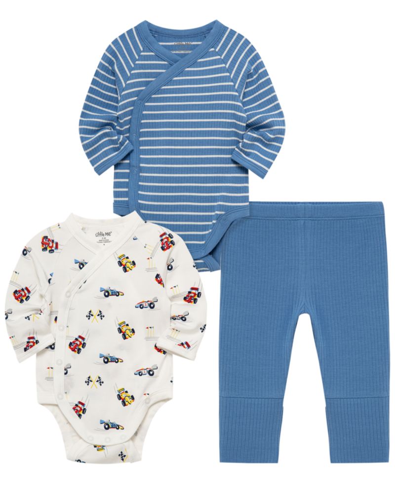 Baby Boys' Grand Prix Cars Long-Sleeve Bodysuit and Pants, 3-Piece Set