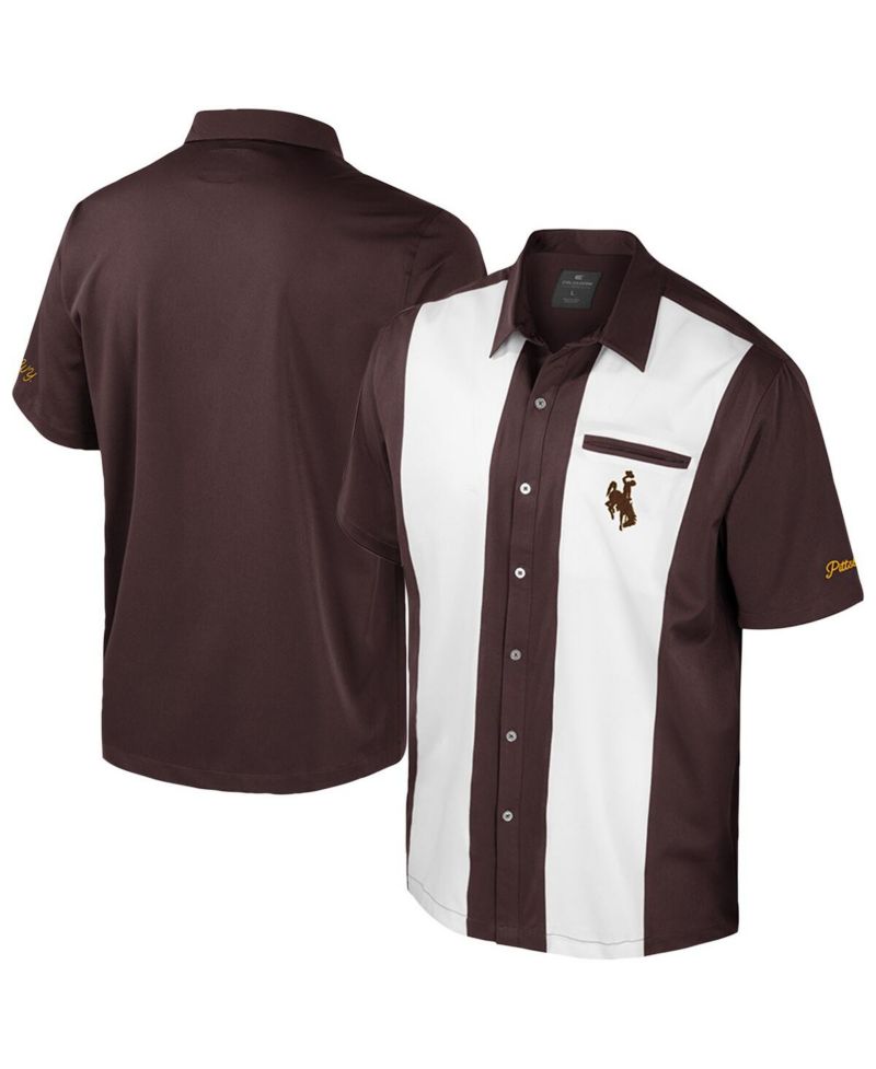 Men's Brown Wyoming Cowboys Strike Bowling Button-Up Shirt