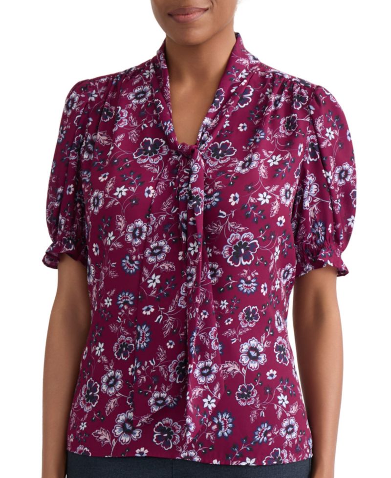 Petite Tie-Neck Printed Top
