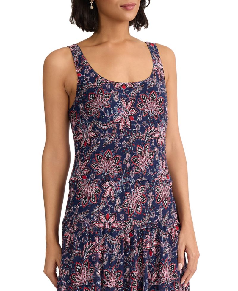 Petite Sleeveless Printed Tiered Maxi Dress