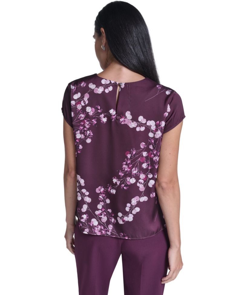 Women's Floral V-Neck Cap-Sleeve Blouse