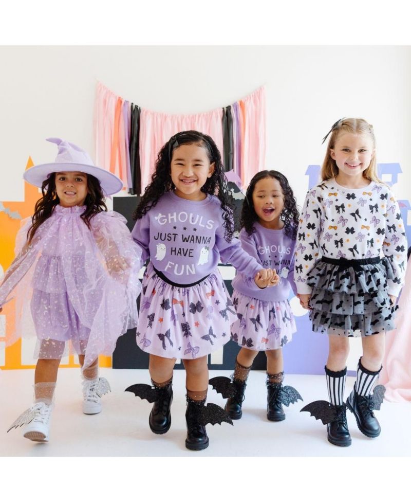 Little and Big Girls Spooky Bows Halloween Tutu Skirt