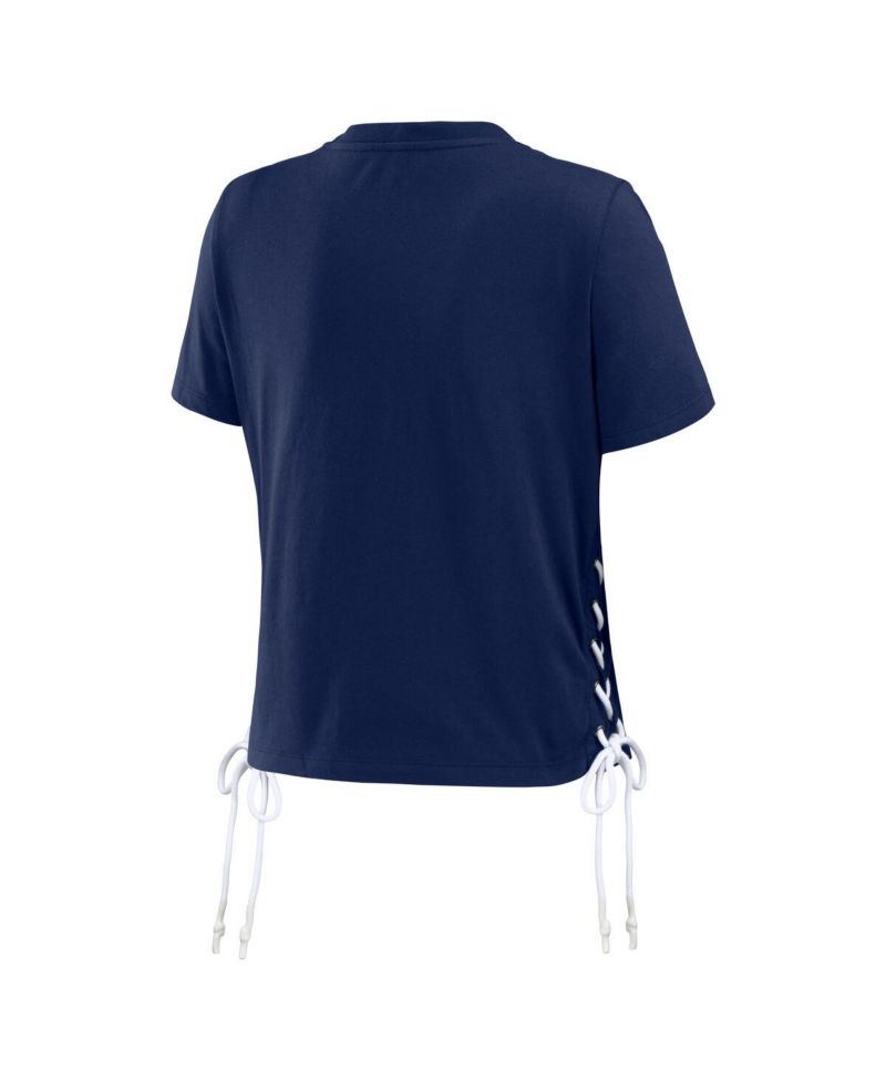 Women's Navy Dallas Cowboys Lace Up Side Modest Cropped T-Shirt