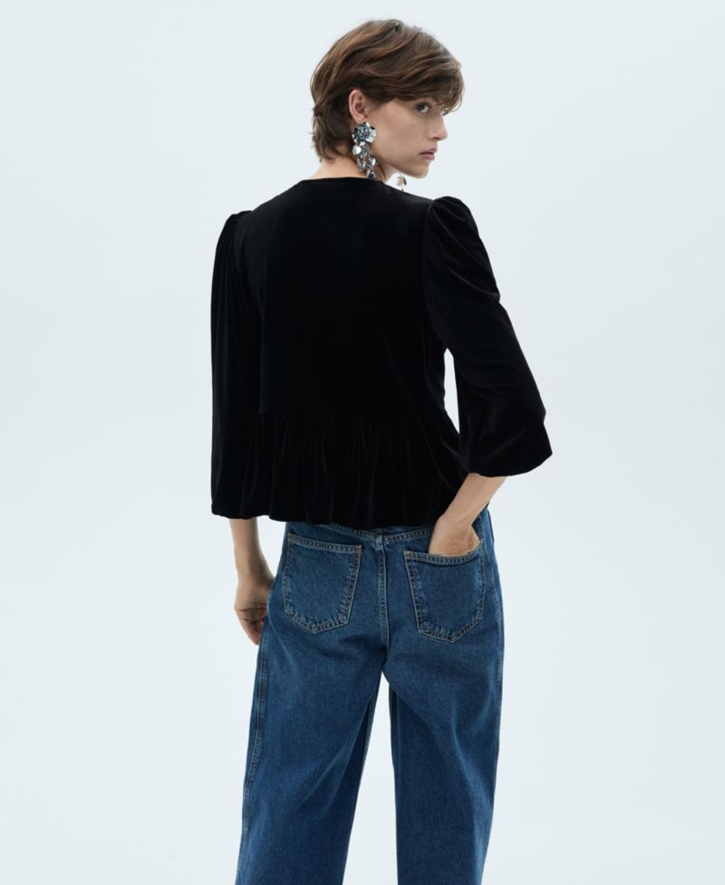 Women's Bows Detail Velvet Blouse
