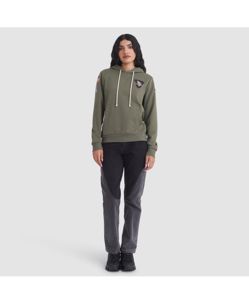 Women's Olive Minnesota Vikings 2025 Salute to Service Sideline Standard Issue Dri-FIT Hoodie