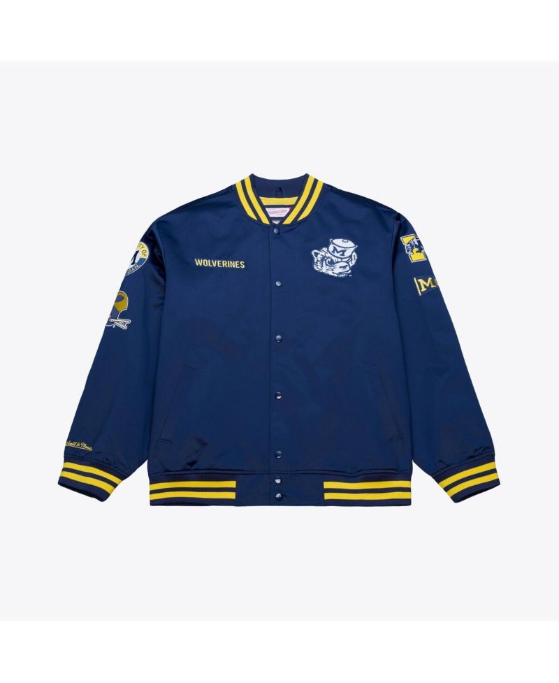 Men's Navy Michigan Wolverines Double Clutch Lightweight Satin Full-Snap Jacket