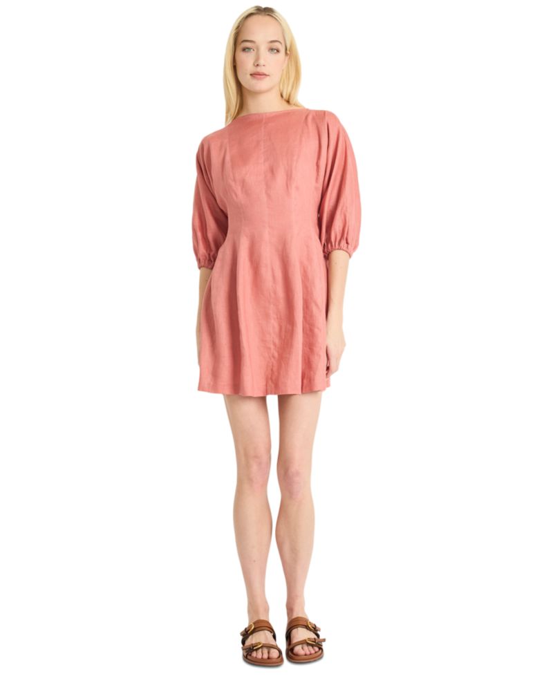 Women's Linen Elbow-Length Mini Dress