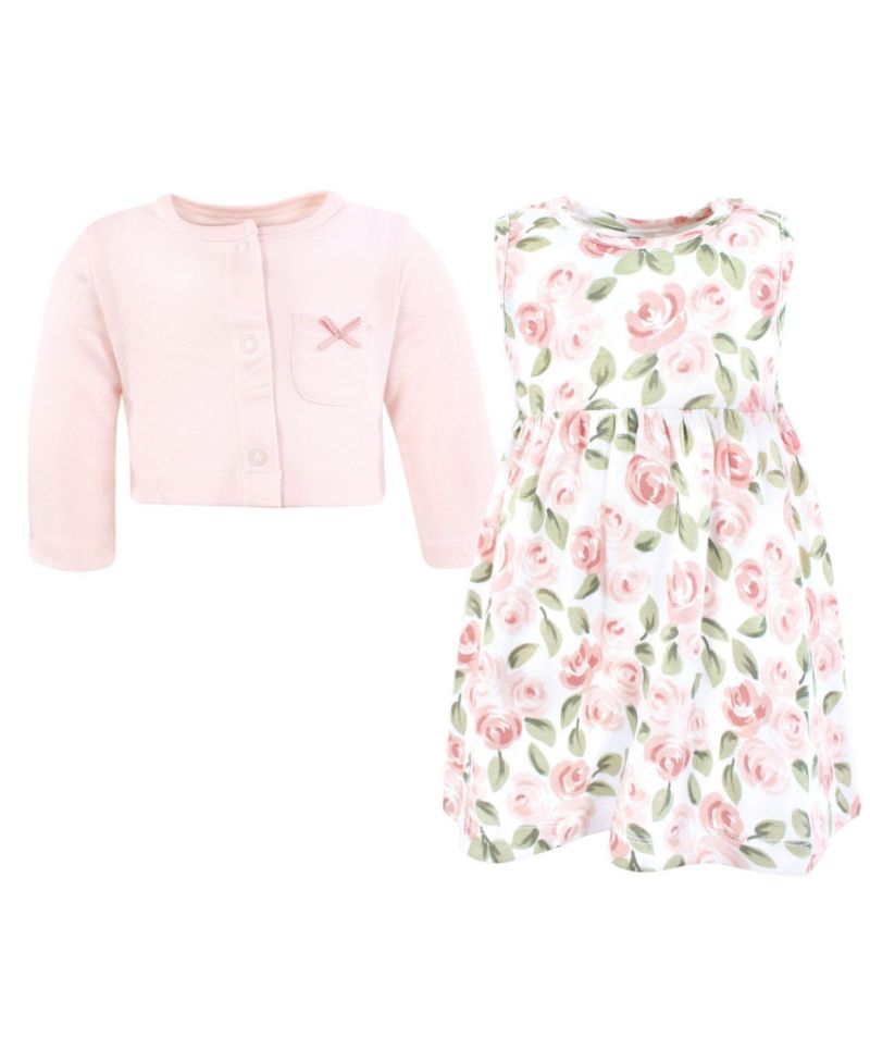 Baby Girls Hudson Comfortable Cotton Dress and Matching Cardigan Set