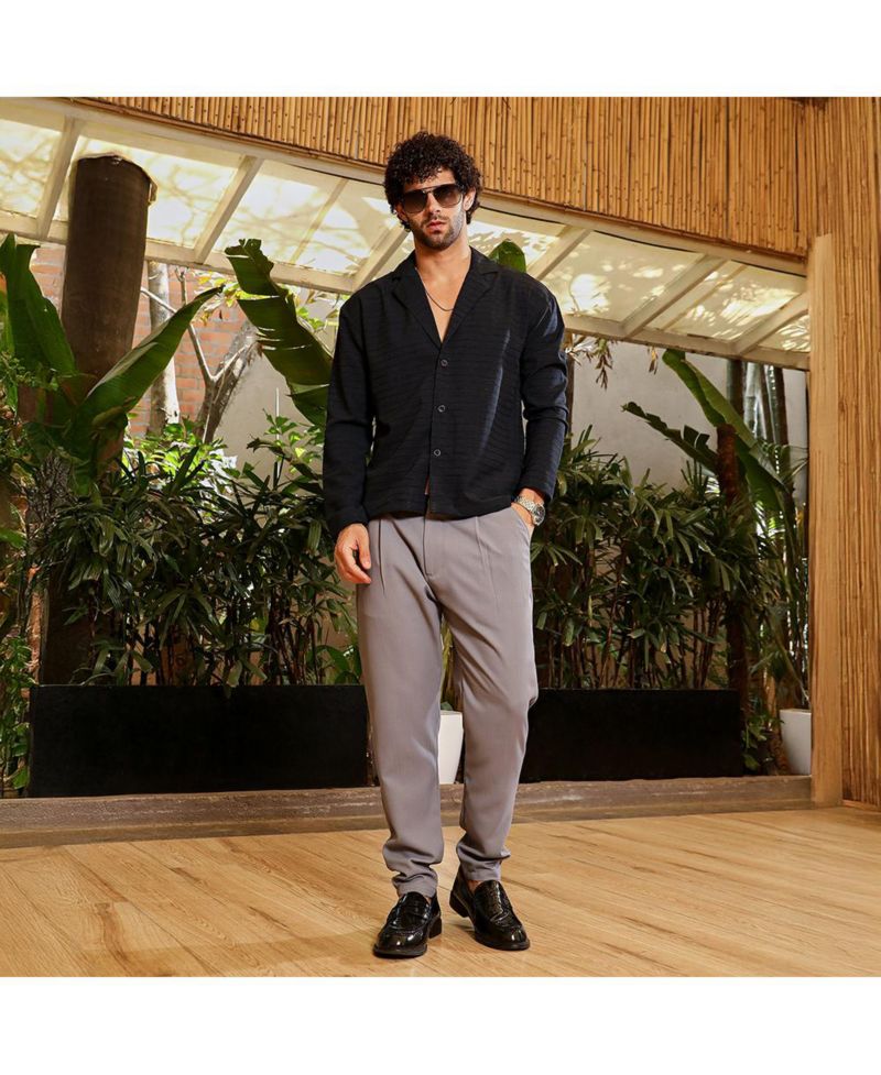 Men's Onyx Black Striped Cuban Shirt