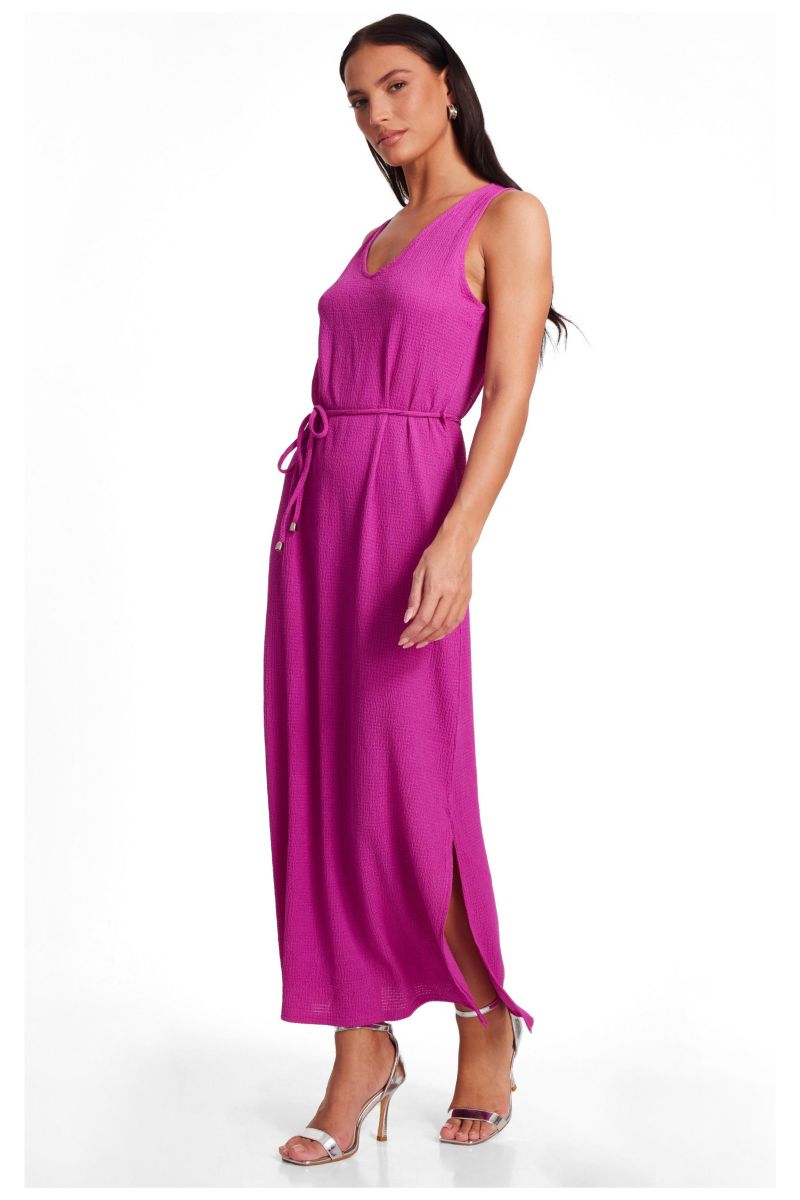 Women's V-Neck Tie Neck Midaxi Dress