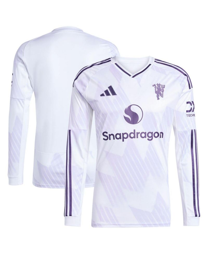 Men's White Manchester United 2025/26 Away Replica Long Sleeve Jersey