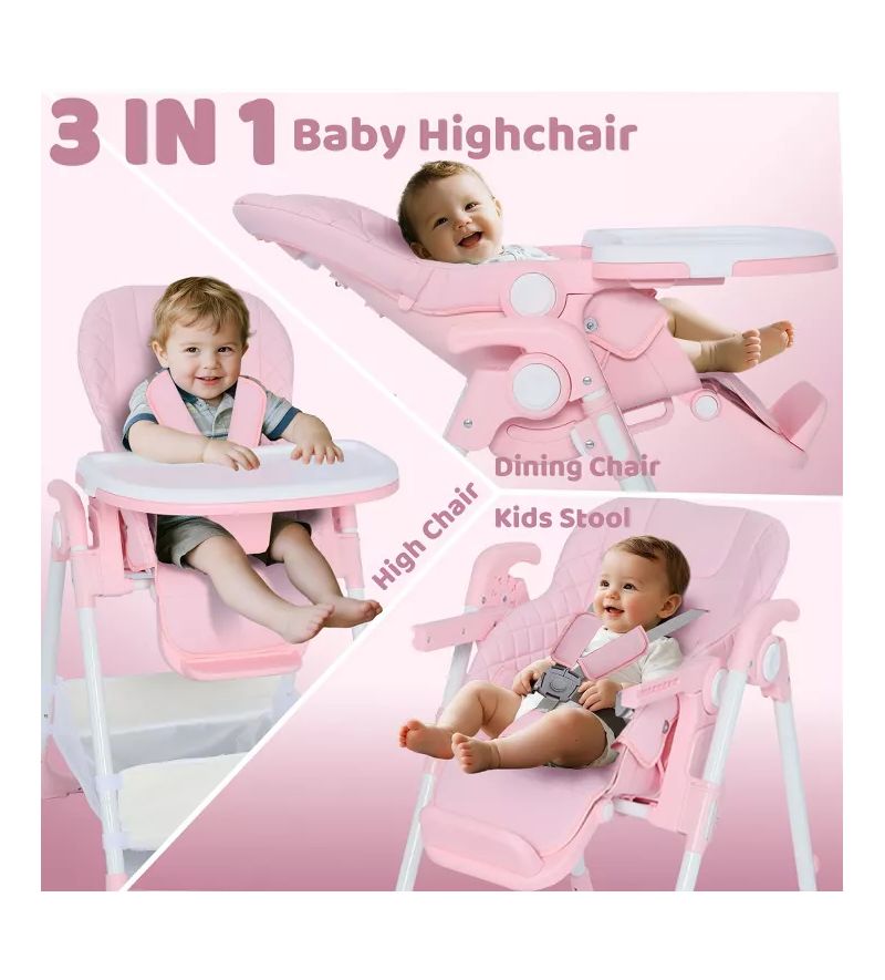 Convertible Baby High Chair with Adjustable Height, Double Tray and Compact Fold