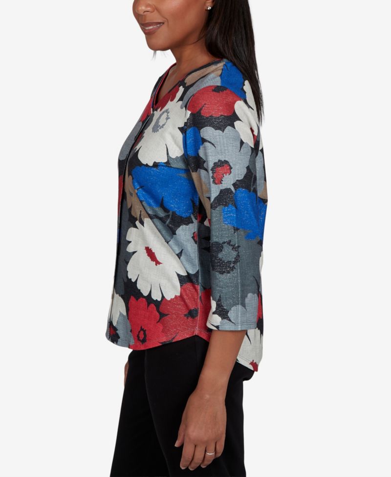 Women's Floral V-Neck 3/4-Sleeve Blouse