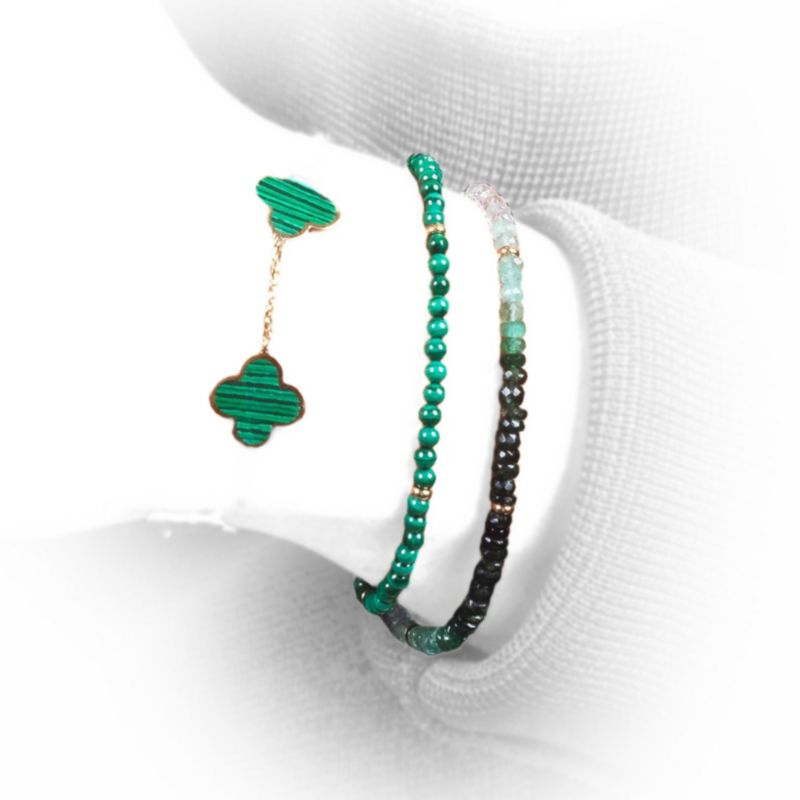 Large Malachite Clover Bracelet 14K Gold