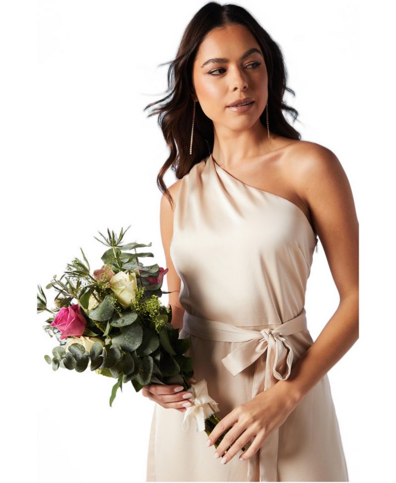 Women's One Shoulder Satin Maxi Bridesmaid Dress