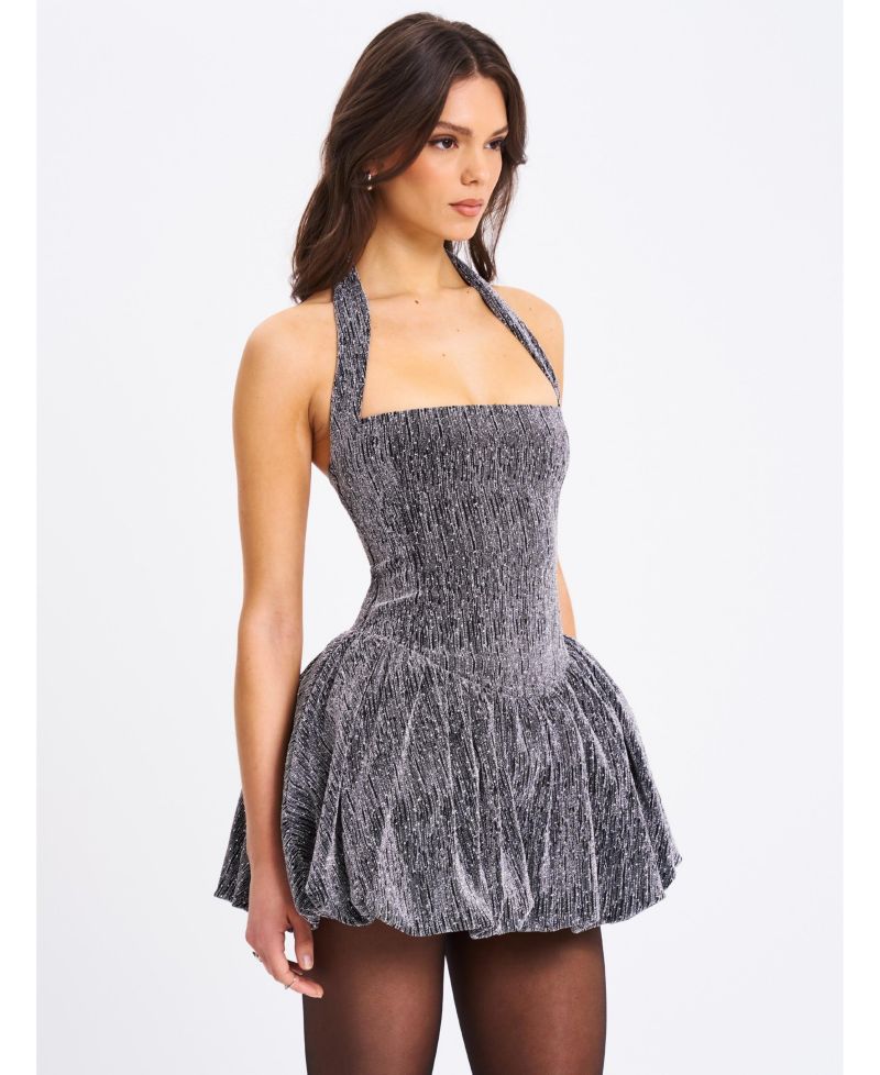 Women's Naomie Crystal Embellished Bubble Hem Halter Mini Dress