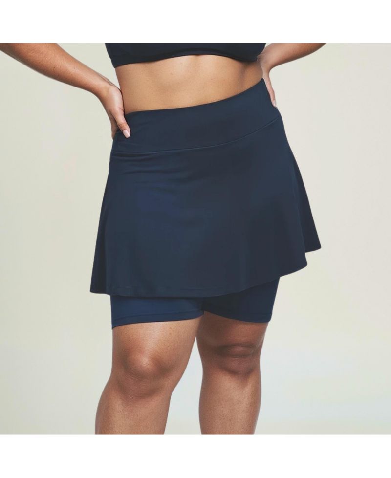 Plus Size Flared Mid-Thigh Swim Skirt With Bike Shorts
