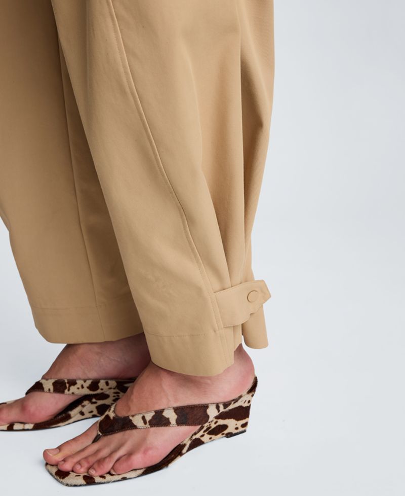 Women's High Rise Fly Front Tab Barrel Leg Pants