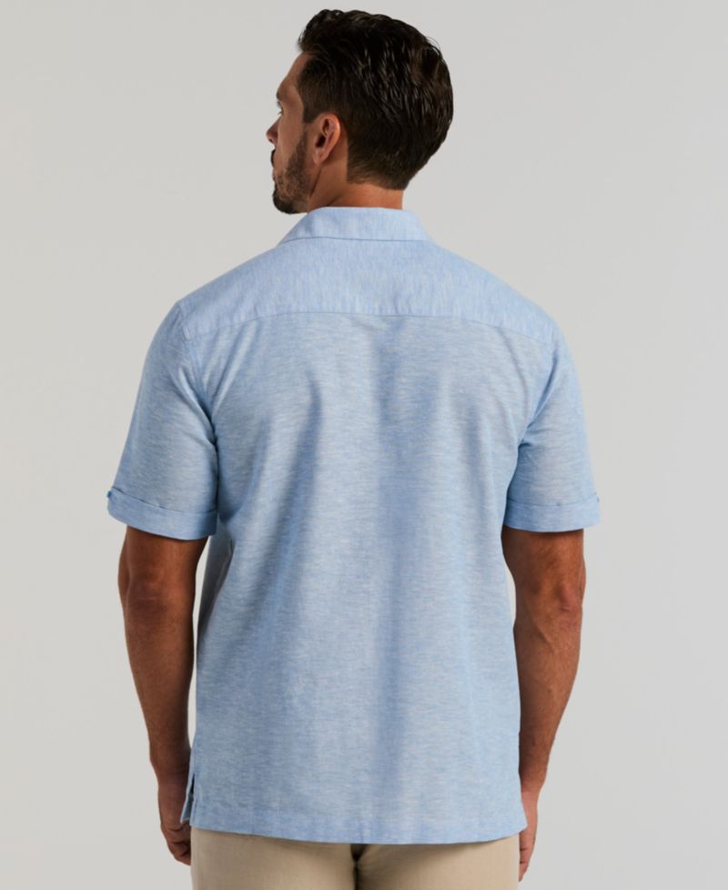 Men's Multi-Tuck Embroidery Classic-Fit Cotton-Linen Blend Short-Sleeve Guayabera Shirt