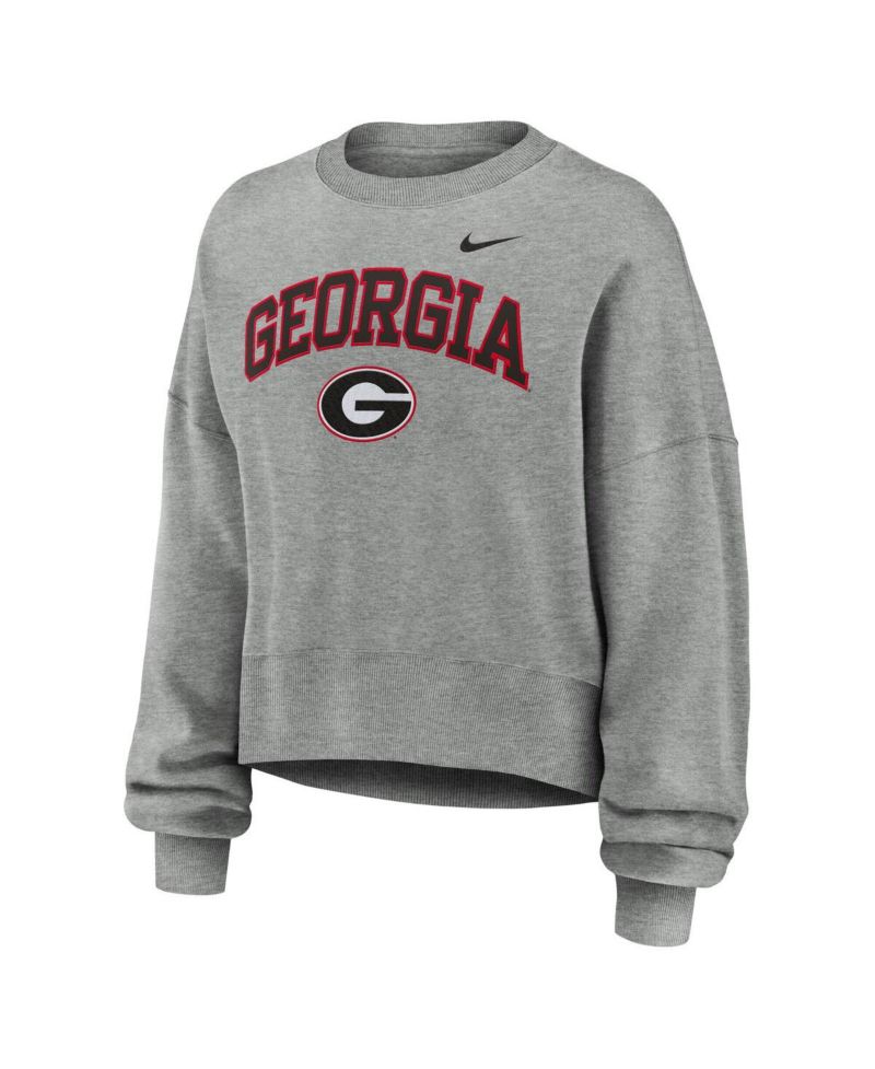 Women's Heather Gray Georgia Bulldogs Oversized Phoenix Arch Pullover Sweatshirt