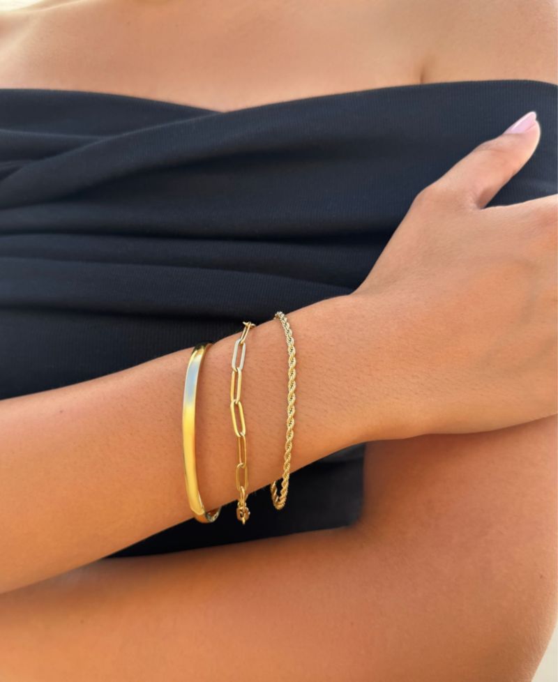 Tarnish Resistant Gold Cuff and Chain Bracelet Set