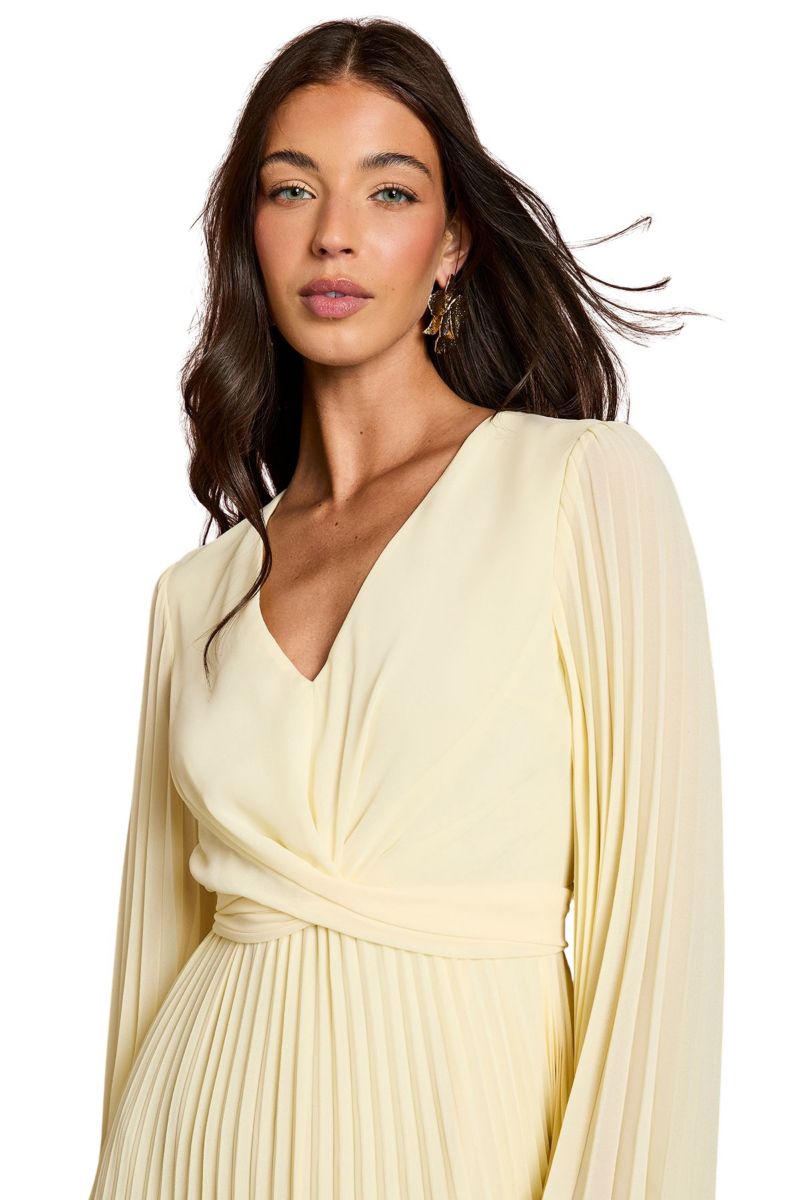 Women's Pleated Wrap V-Neck Maxi Dress