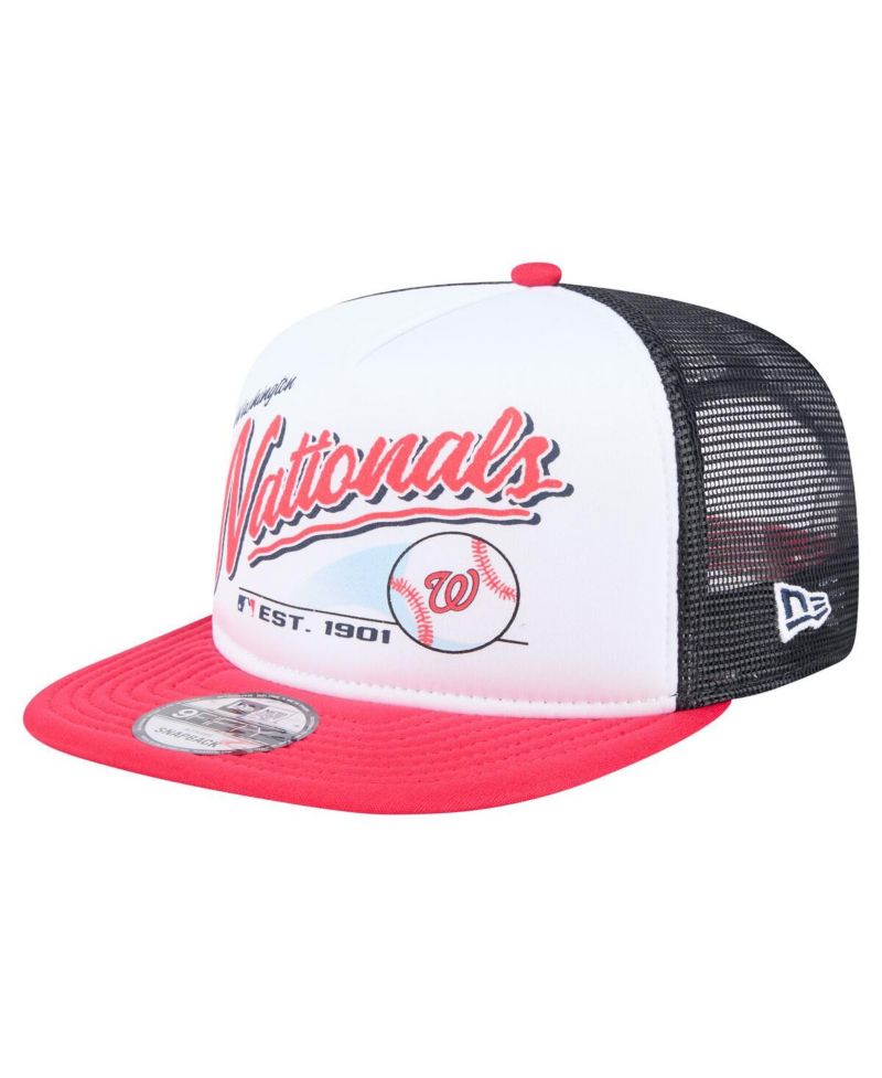 Men's White/Red Washington Nationals Retro Script Trucker 9FIFTY Snapback Hat
