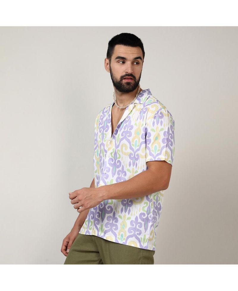 Men's Lilac & Pale Yellow Ethnic Shirt