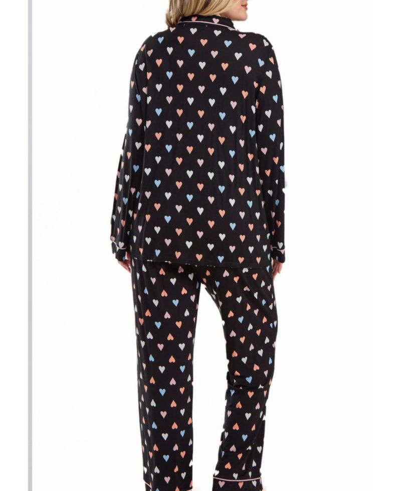 Tobey Plus Button Down Modal Pajama Pant Set with Pink Contrast Trim