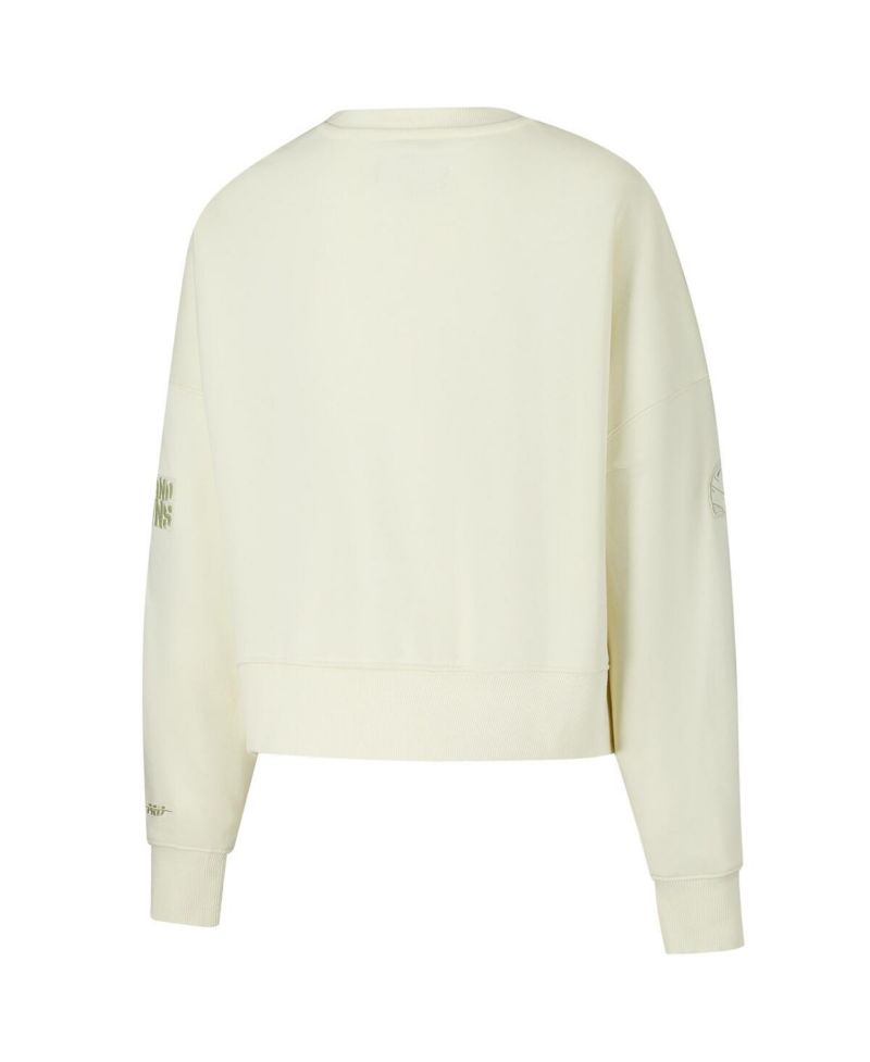 Women's Cream Cleveland Browns Triple Tonal Cropped Fleece Pullover Sweatshirt